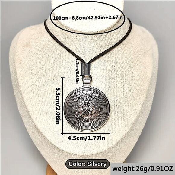 Boho Silver Statement Tribal Choker Necklace Disk - Picture 4 of 4